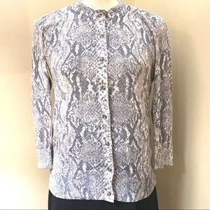 LOFT Gray and White snakeskin print cardigan, Small